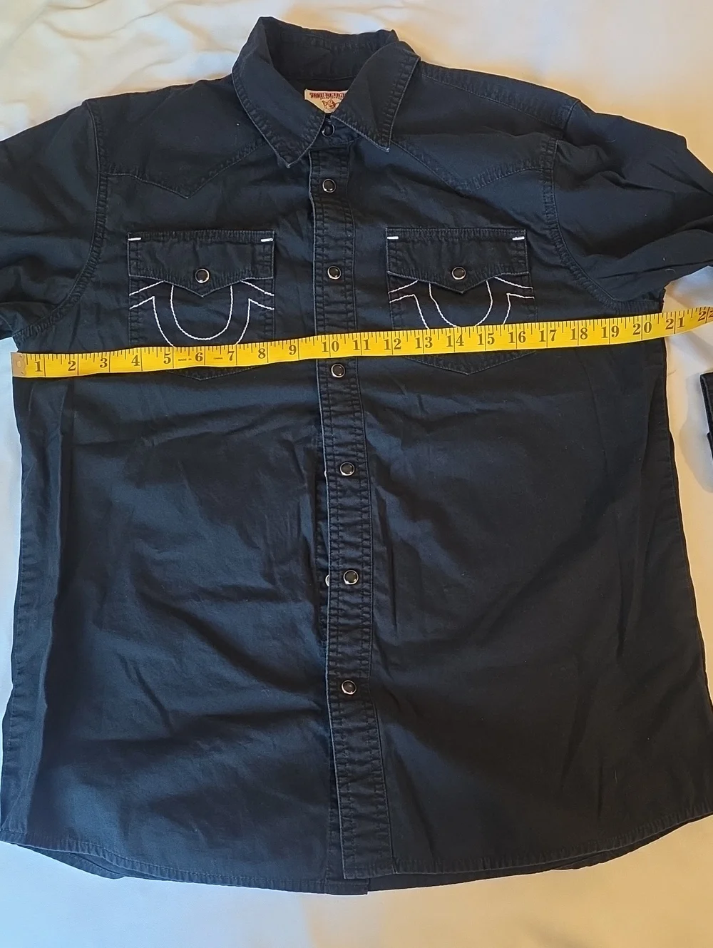 True Religion Black Western Button-Up Shirt with White Stitching